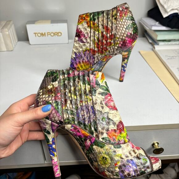 Jimmy Choo Floral Print Python Ankle Booties - Picture 7 of 10